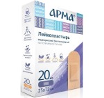 Лейкопластырь медицинский, Арма р. 25ммх72мм 20 шт бактерицидный на полимерной основе с хлоргексидина биглюконатом телесный